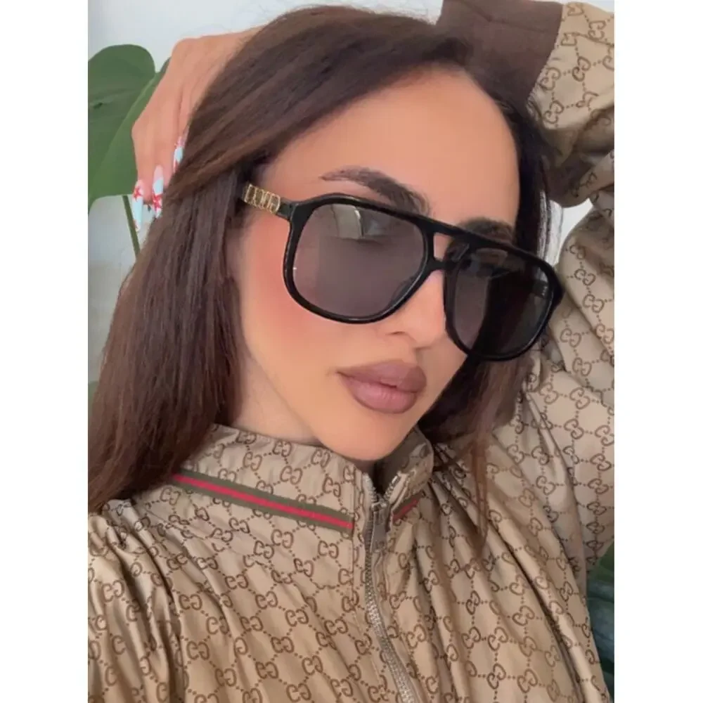 NEW Gucci GG1188S Black Blue Gold Logo Aviator Sunglasses
